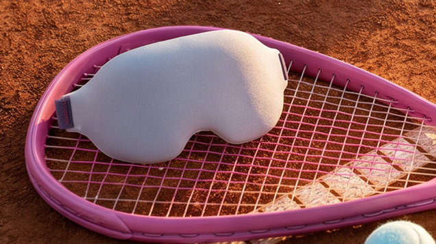 myNight blackout sleep mask on tennis racket